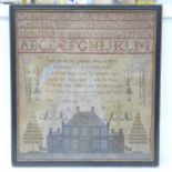 A circa 1800 sampler, 'Janet Graham her work', width of frame 42cm