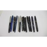 Seven pens with 14ct gold nibs including The Croxley, Parker Victory, Waterman's Junior and 502