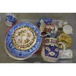 A Royal Crown Derby 2451 tea plate, blue and white chin, a lustre jug and other decorative china