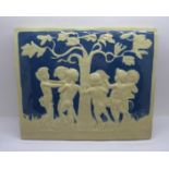 A Della Robbia relief moulded rectangular plaque, chip on the edge, 25cm