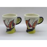Lorna Bailey, a pair of mugs in the Ravensdale pattern, Lorna Bailey signature on the base, 10cm