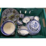 A box of blue and white china