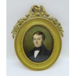 A 19th Century gilt framed oval portrait miniature of a young gentleman, by Marie de Boie, signed,