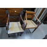 A Regency mahogany elbow chair and one other