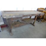 A large pine and oak work bench