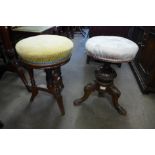 Two Victorian walnut revolving piano stools