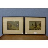 M.B., pair of coastal scenes, overpainted prints, framed