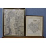 S. Logan, alpine town scene, pencil sketch and a map of Leicestershire