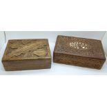 Two carved wooden boxes