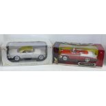 Two die-cast 1:18 scale cars, 1956 Chevrolet Bel Air and a 1955 Chrysler Imperial, boxed