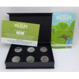 A set of six 10p nickel plated coins of British Isles Wildlife, limited edition, 416/19995, boxed