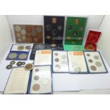 Three decimal coin sets and other coins