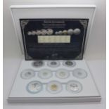 A The London Mint Office 2019-2020 Silver Sovereign Ten Coin Sovereign Set, two designs, quarter