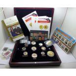 A collection of pre-decimal and decimal coins, Elizabeth II, gold plated, two commemorative crowns