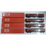 Four Hornby Dublo OO gauge coaches, boxed