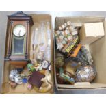 Two boxes of glassware, figures, clocks, musical box, model ship, etc. **PLEASE NOTE THIS LOT IS NOT