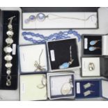 A collection of silver mounted jewellery including mother of pearl (10)