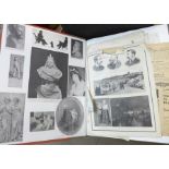 A large album of prints, scraps and cuttings; sport, comedy, history, Mabel Lucie Attwell prints,