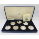 A 1980 Her Majesty Queen Elizabeth the Queen Mother 80th Birthday silver proof crown set, 28.276g