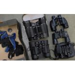 Five pairs of binoculars including Ross and Super Zenith, one pair a/f