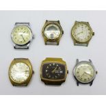 Six mechanical wristwatches, a/f