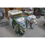 Two ceramic elephant garden seats