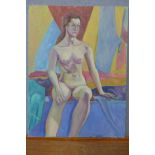 Michael Haswell, portrait of a seated female nude, oil on board, unframed