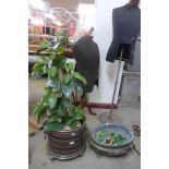 A Victorian pierced brass and copper planter and another brass planter