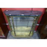 A French Louis XV style gilt wood and marble topped breakfront display cabinet