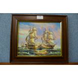 J. Harvey, marine battle scene, oil on canvas laid to board, framed