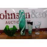 Two green studio vases and two others