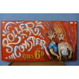 A painted wooden fairground sign, Roller Coaster Rides
