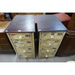 A pair of industrial style painted pine and mahogany four drawer chests