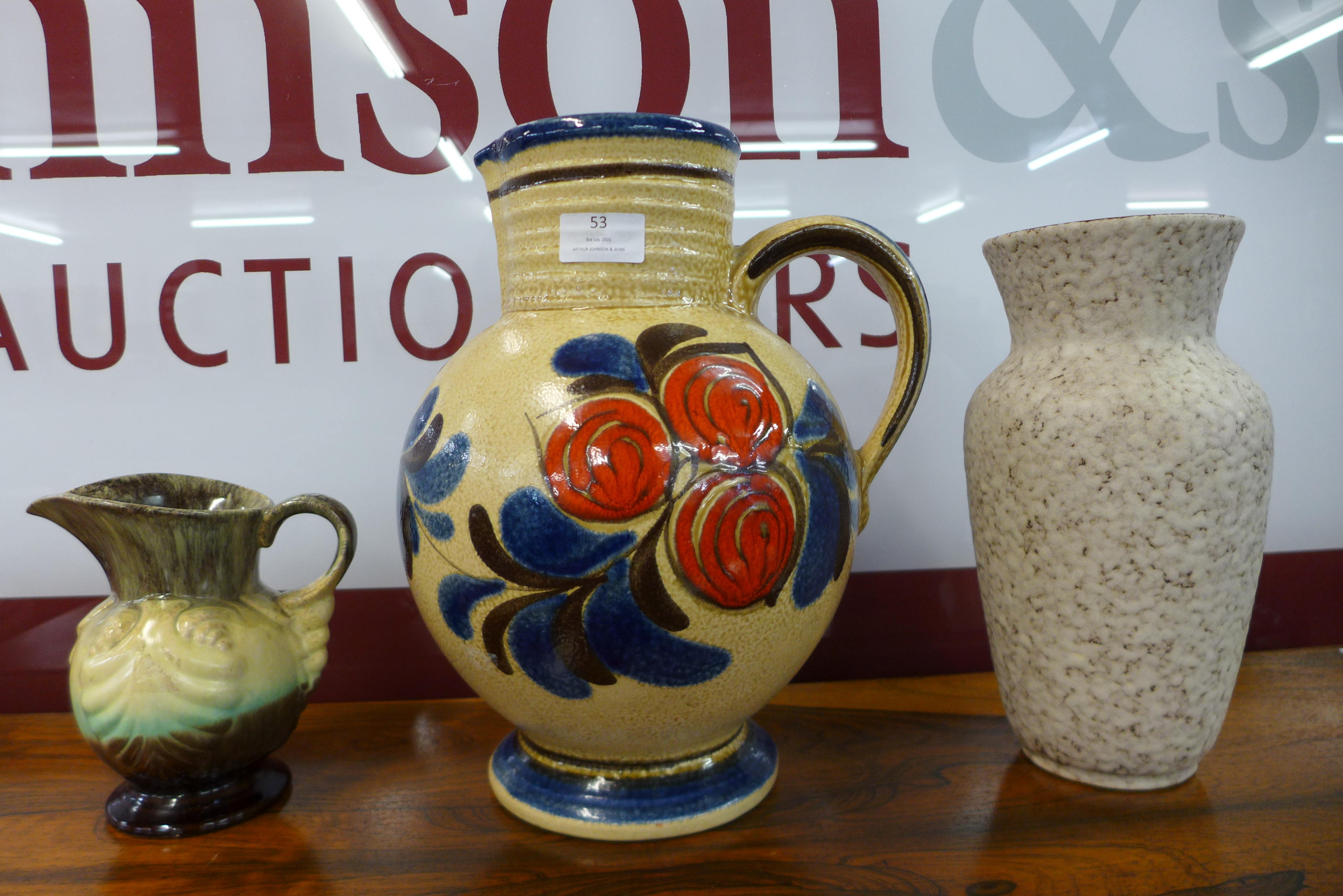 Two West German porcealin vases and a jug