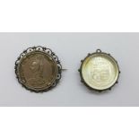 Two mounted Victorian silver coins