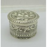 A Victorian silver circular box, London 1885, 27g, diameter of base 47mm, (two small holes in the