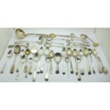 A collection of silver spoons including 19th Century condiment spoons and two Scottish silver