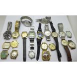 A collection of wristwatches including three Bulova, Seiko 5, Roamer, Nivada and Citizen automatic