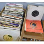 A box of 1980's new wave and pop 7" vinyl singles