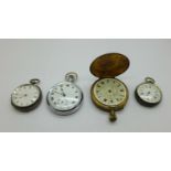 Two silver fob watches and two others a/f