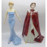 A Royal Doulton figure, Diana, Princess of Wales and a Royal Worcester figure, Queen Elizabeth II (