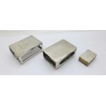 Three silver matchbox holders including one Victorian, a/f, 111g