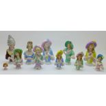 A collection of eleven hat pin dolls, two a/f