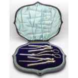 A Walker & Hall silver plated Seafood set, lobster or nut crackers, picks and scissors, cased