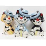 Three Lorna Bailey figures, 'Three Pussketeers' collection, 'Purrthos', 'Pawthos' and 'Armmeow', all