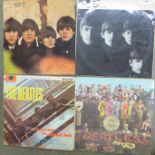 Four Beatles LP records including Sgt. Pepper's Lonely Hearts Club Band