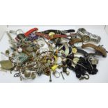 A collection of watches and parts, jewellery, metal detecting finds and findings