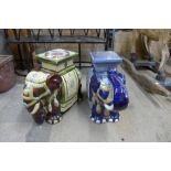 Two porcelain elephant garden seats a/f