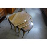 A French Louis XV style parquetry inlaid rosewood and ormolu mounted nest of tables