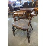 A Victorian elm smokers bow chair